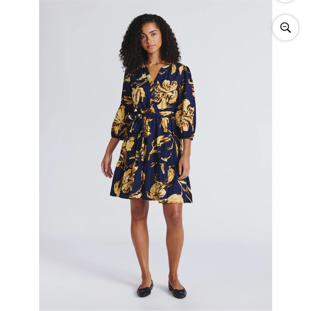 Floral Print Navy and Yellow Dress